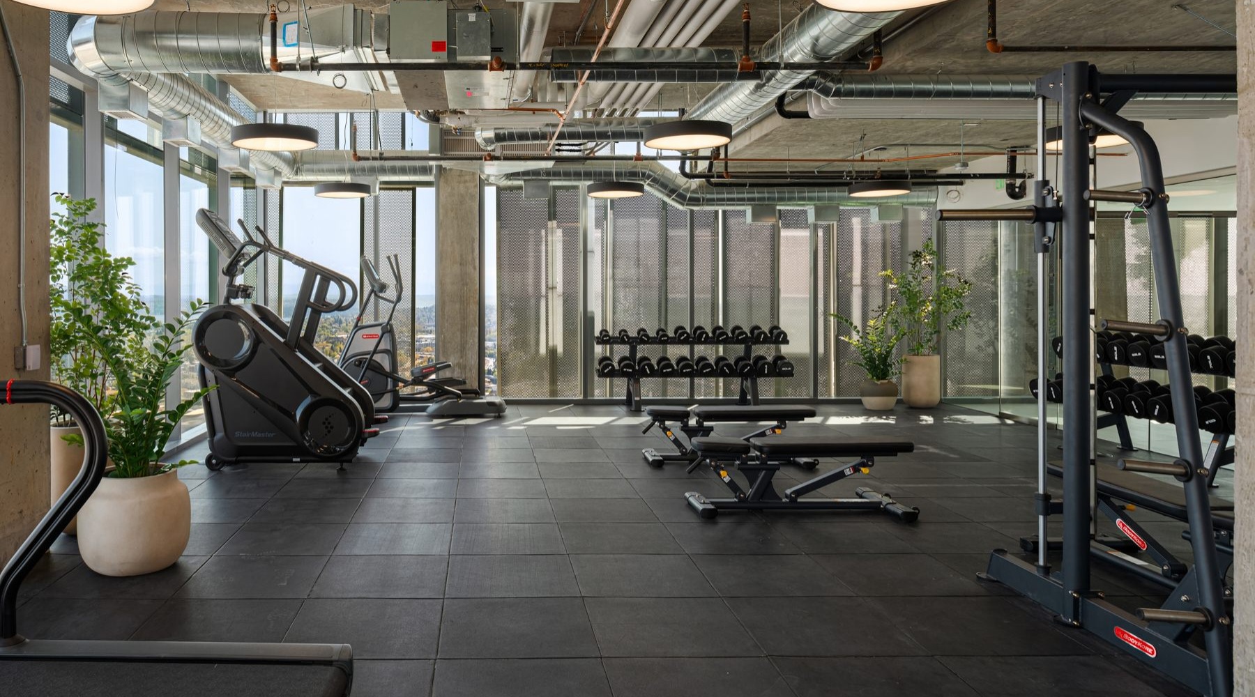 a gym with exercise equipment